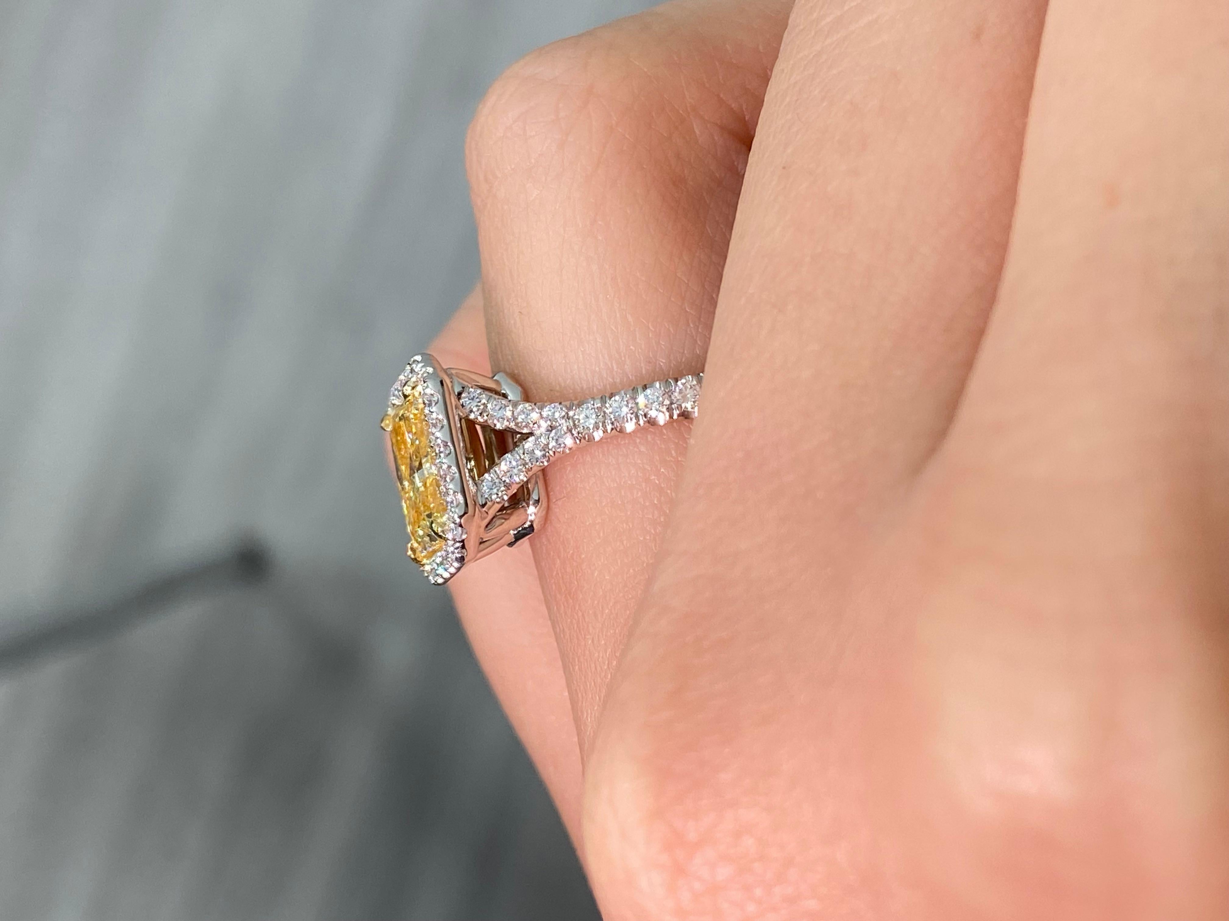 Radiant Cut Rare Colors 2.5ct Light Yellow Elongated Radiant Diamond Halo Engagement Ring
