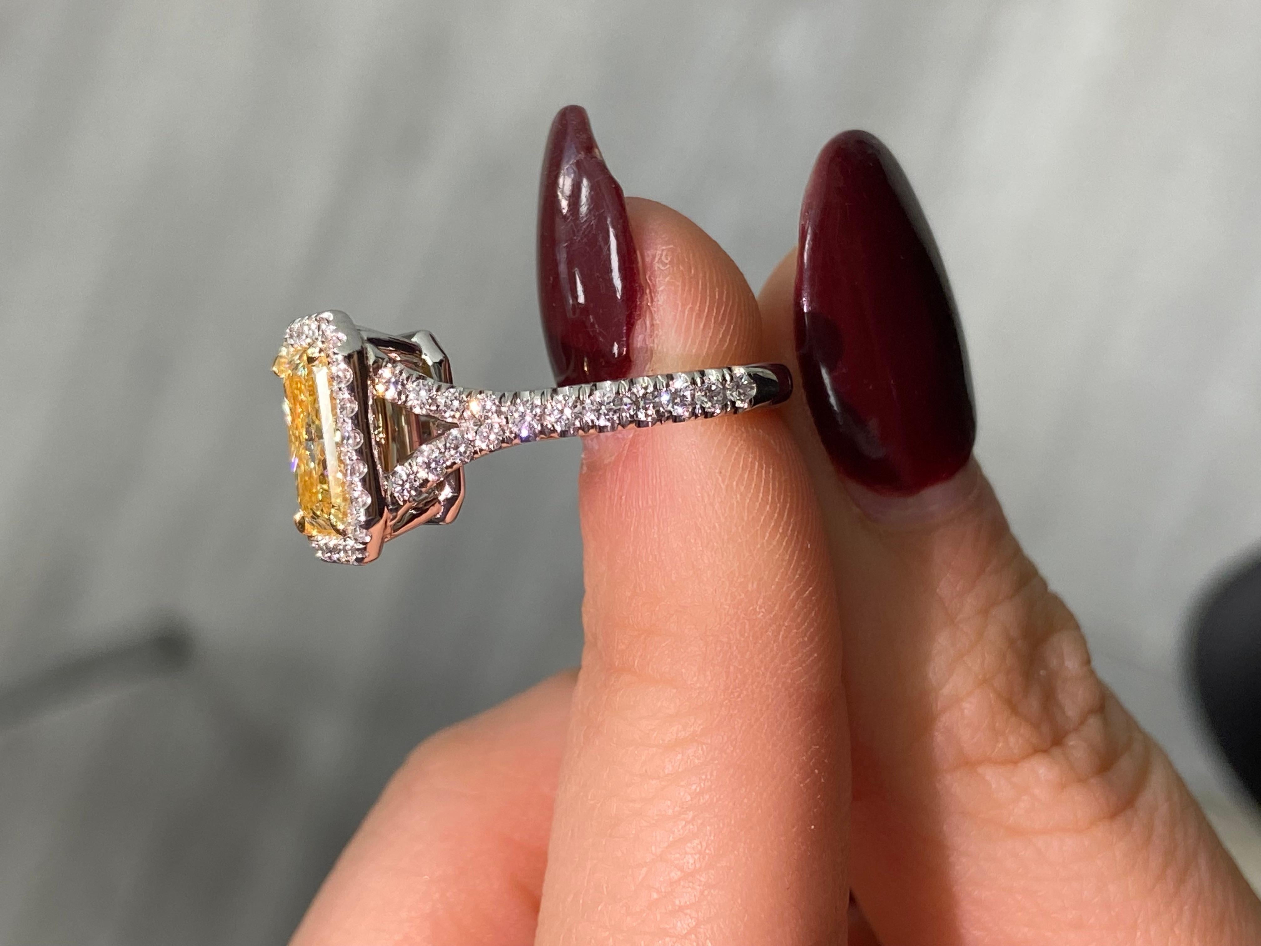 Women's Rare Colors 2.5ct Light Yellow Elongated Radiant Diamond Halo Engagement Ring