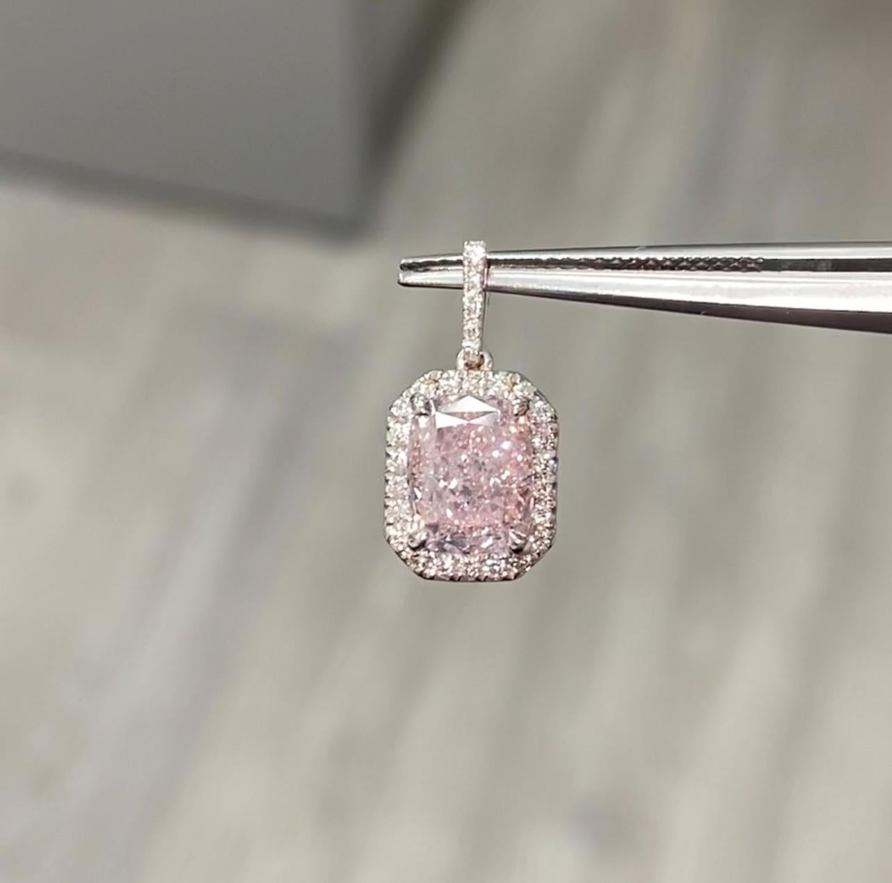 Modern Rare Colors - 2 Carat Pink Diamond Cushion Cut Pendant For Sale