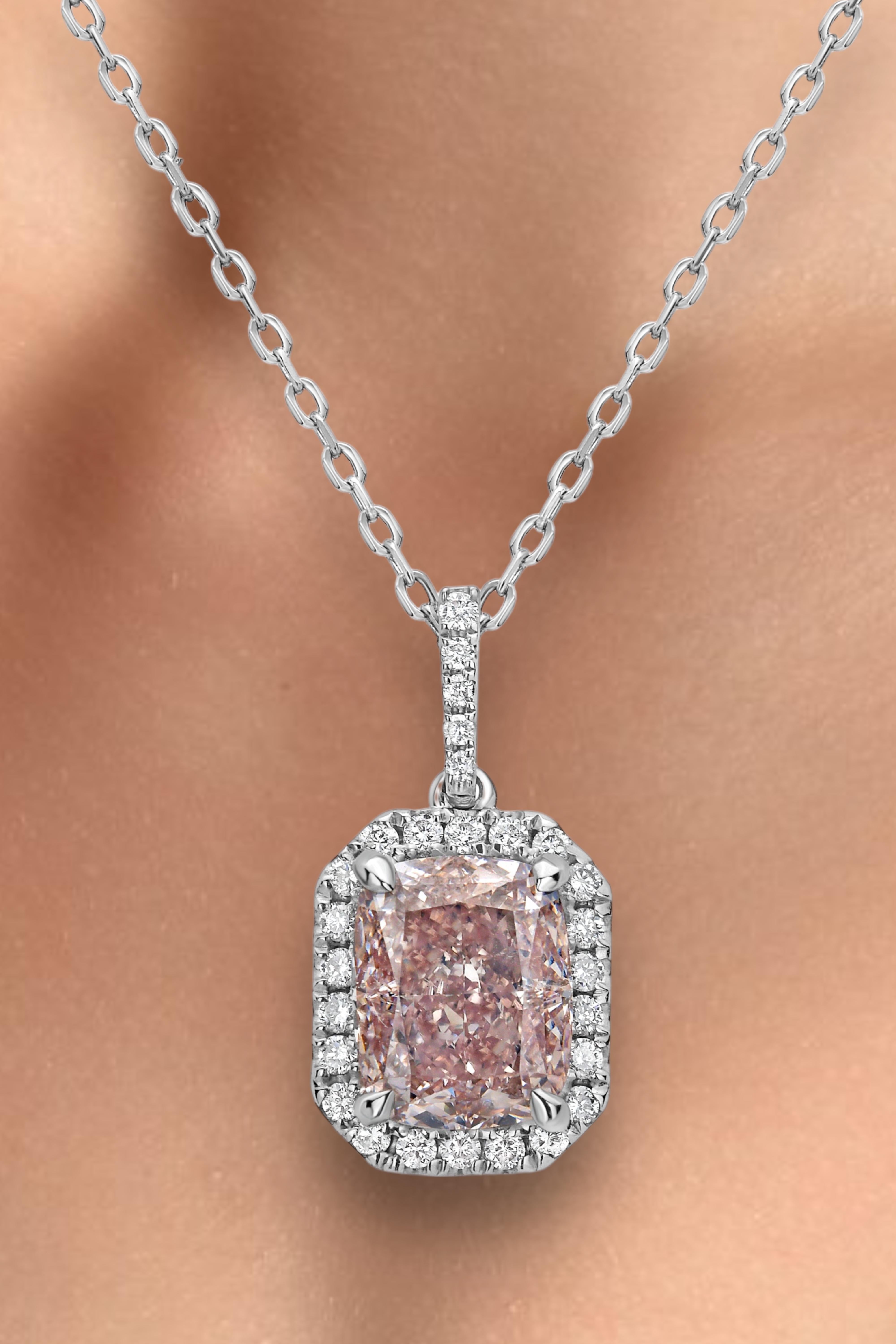 Rare Colors - 2 Carat Pink Diamond Cushion Cut Pendant In New Condition For Sale In New York, NY