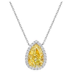 Seltene Farben 2ct Gelb Birne Form mit weißen Halo Diamant Anhänger Halskette