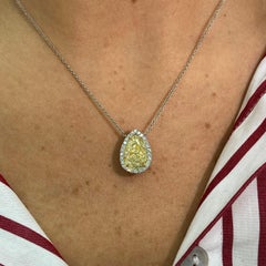 Rare Colors 3.51ct Yellow Pear Shape with White Halo Diamond Pendant Necklace