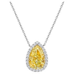 Rare Colors 3.51ct Yellow Pear Shape with White Halo Diamond Pendant Necklace