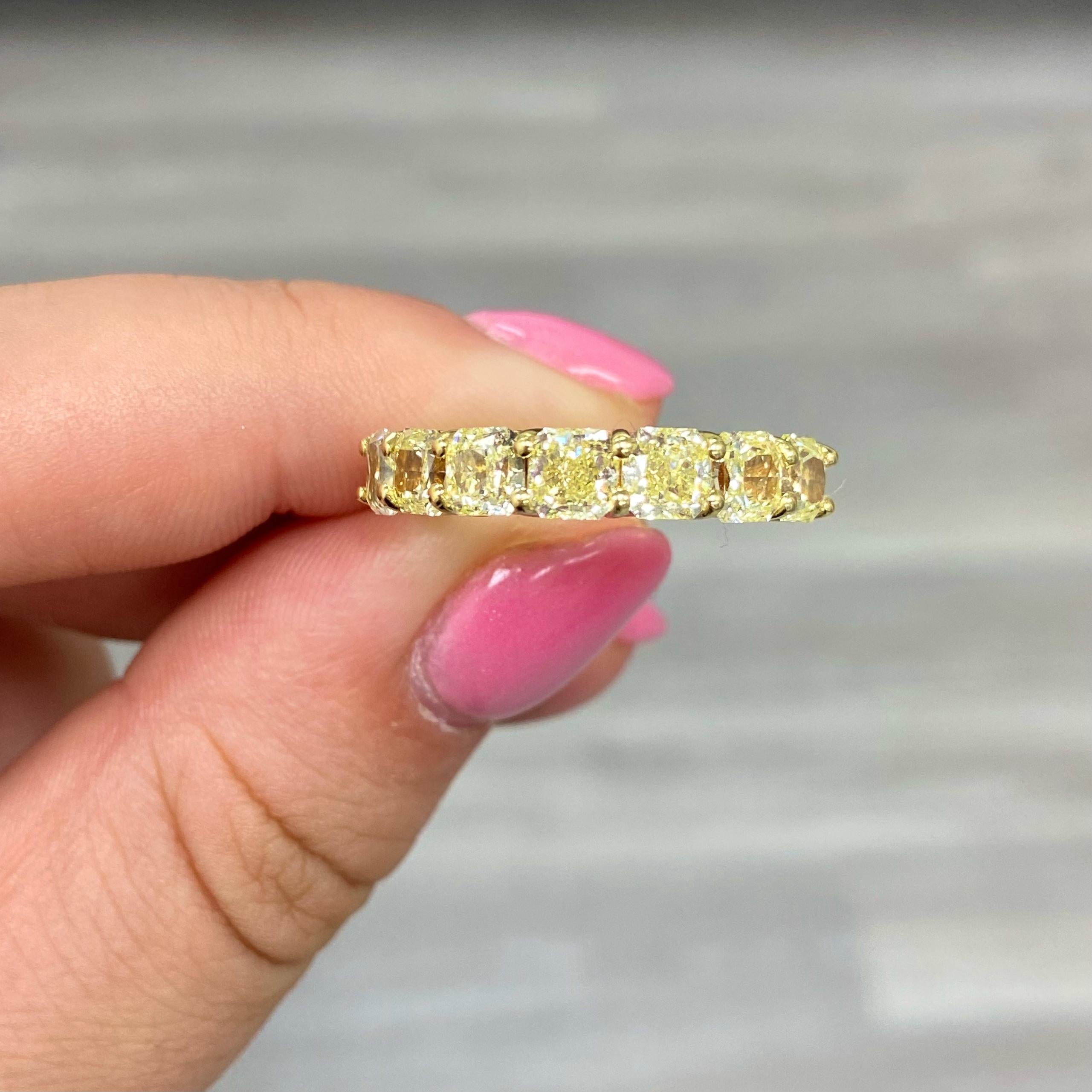 Radiant Cut Rare Colors 4 Carat Fancy Yellow Radiant Diamond Half Eternity Band