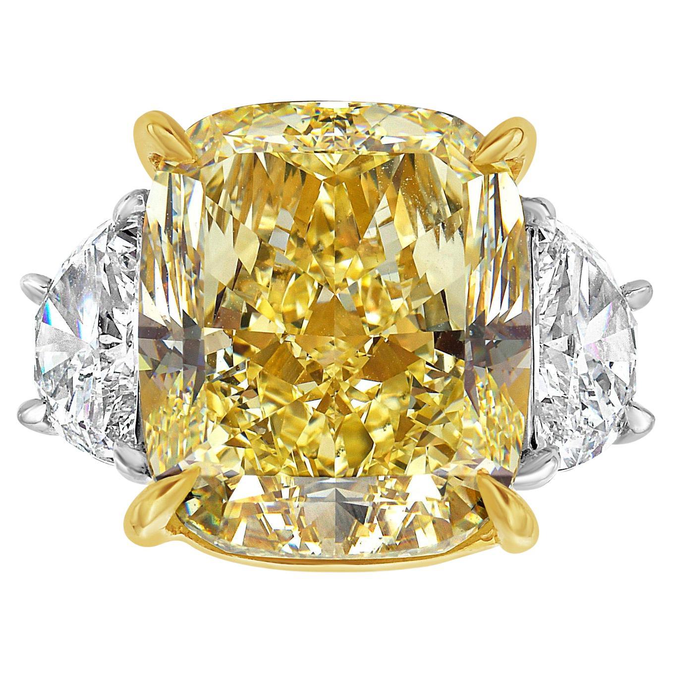 Rare Colors 7ct Fancy Yellow Diamond Cushion Engagement Ring