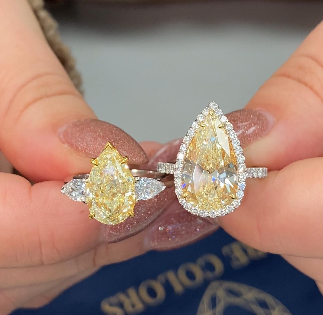 Donna Anello di diamanti a forma di pera extra allungata di 4,49 ct GIA giallo chiaro VS1 in vendita