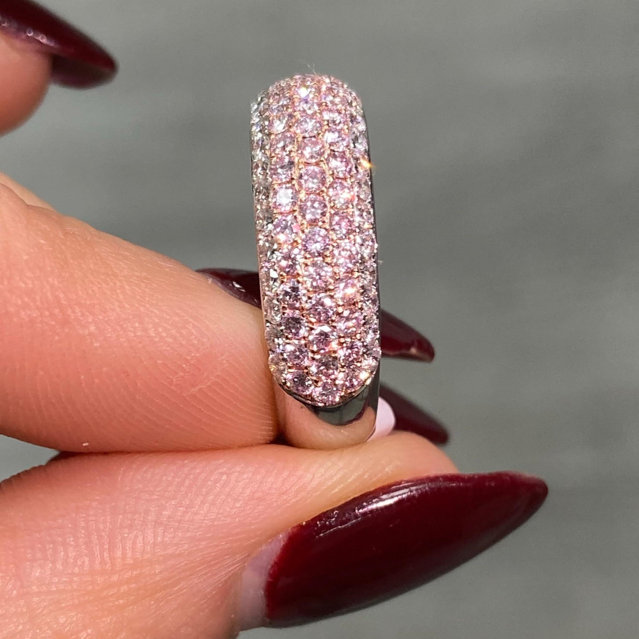 Round Cut Rare Colors - Pink and White Natural Diamond Five Row Half Eternity Ring For Sale