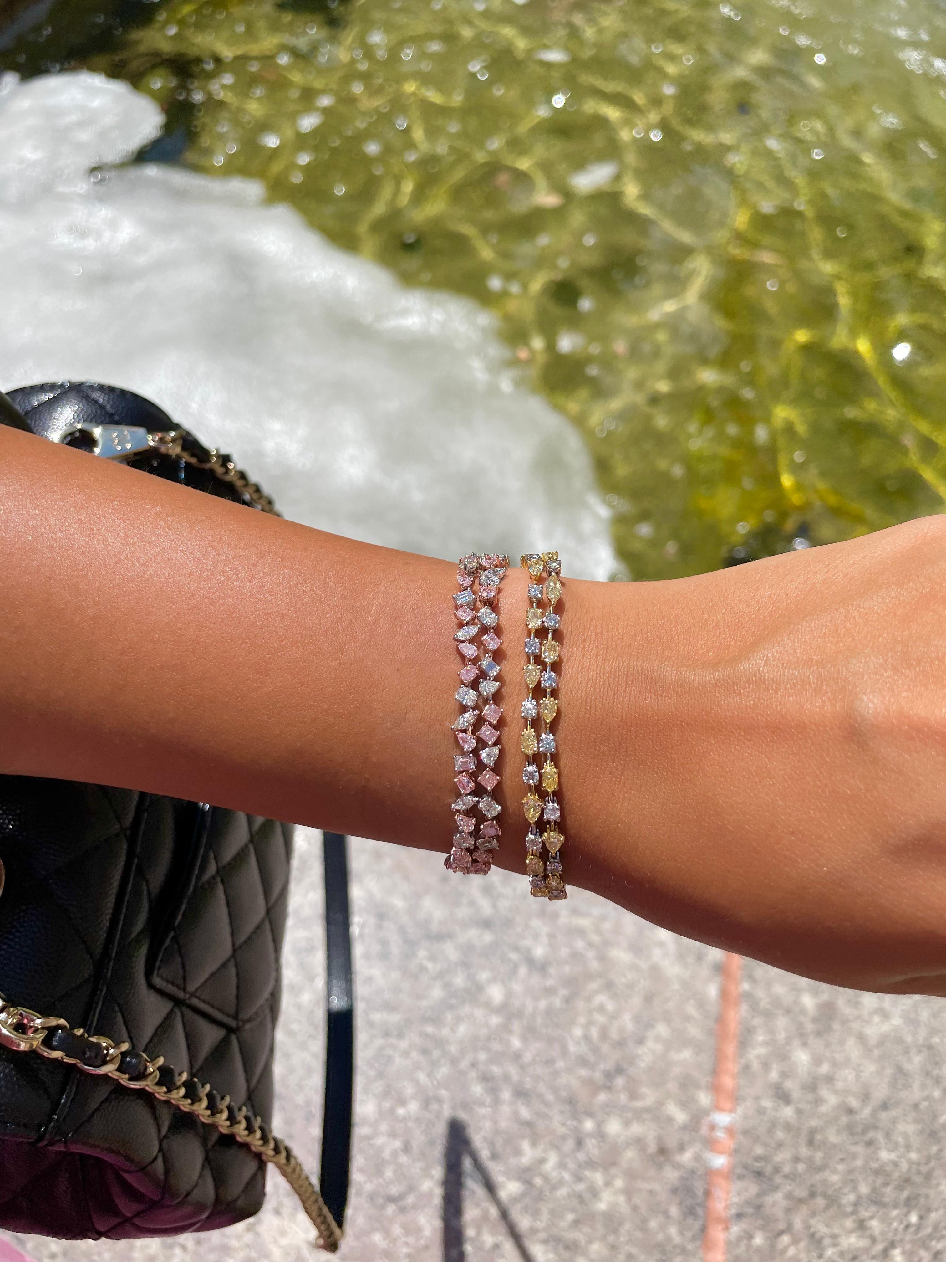 Rare Colors - Pink Diamond Double Row Bracelet For Sale 1