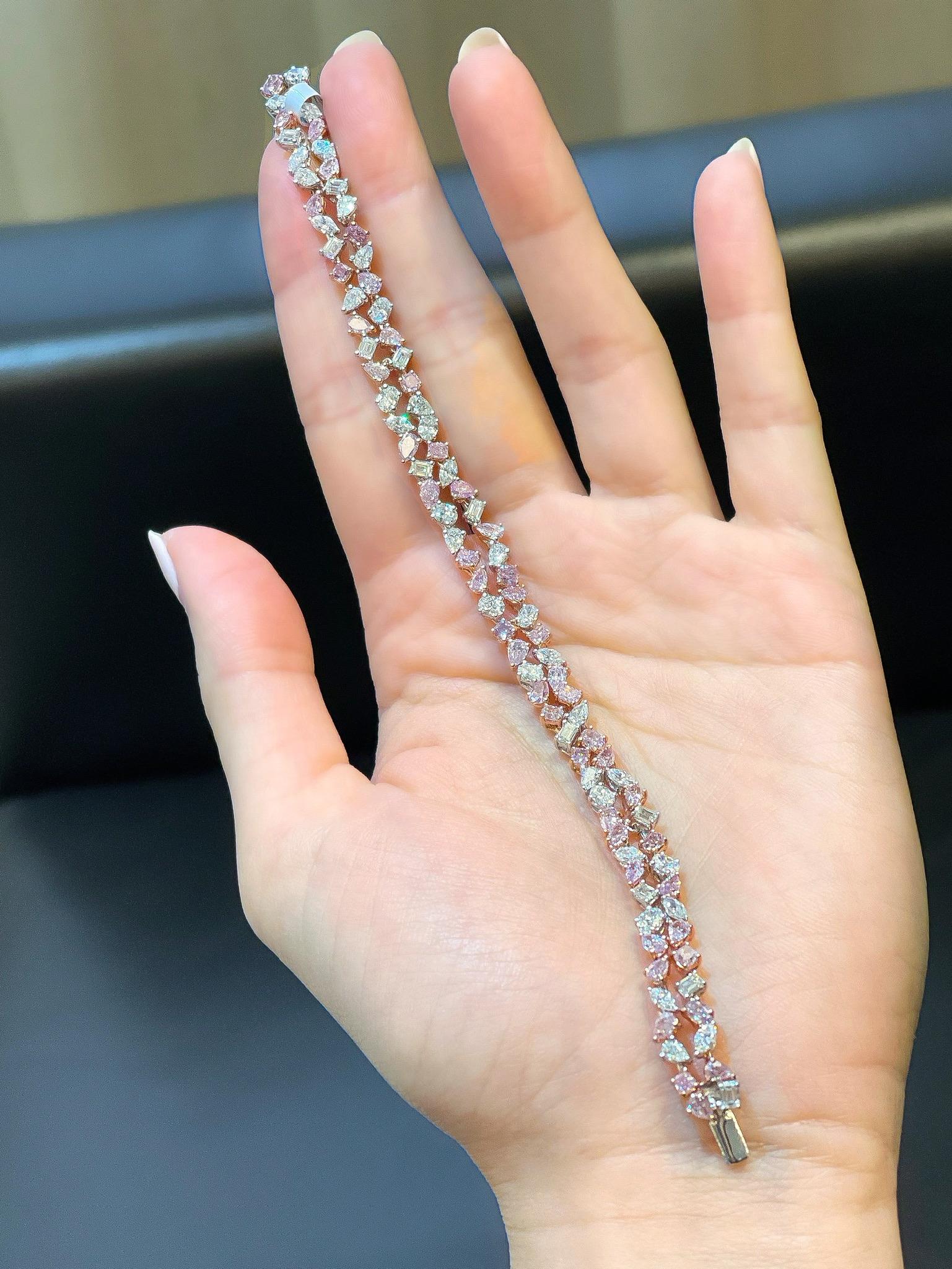 Rare Colors - Pink Diamond Double Row Bracelet For Sale 3