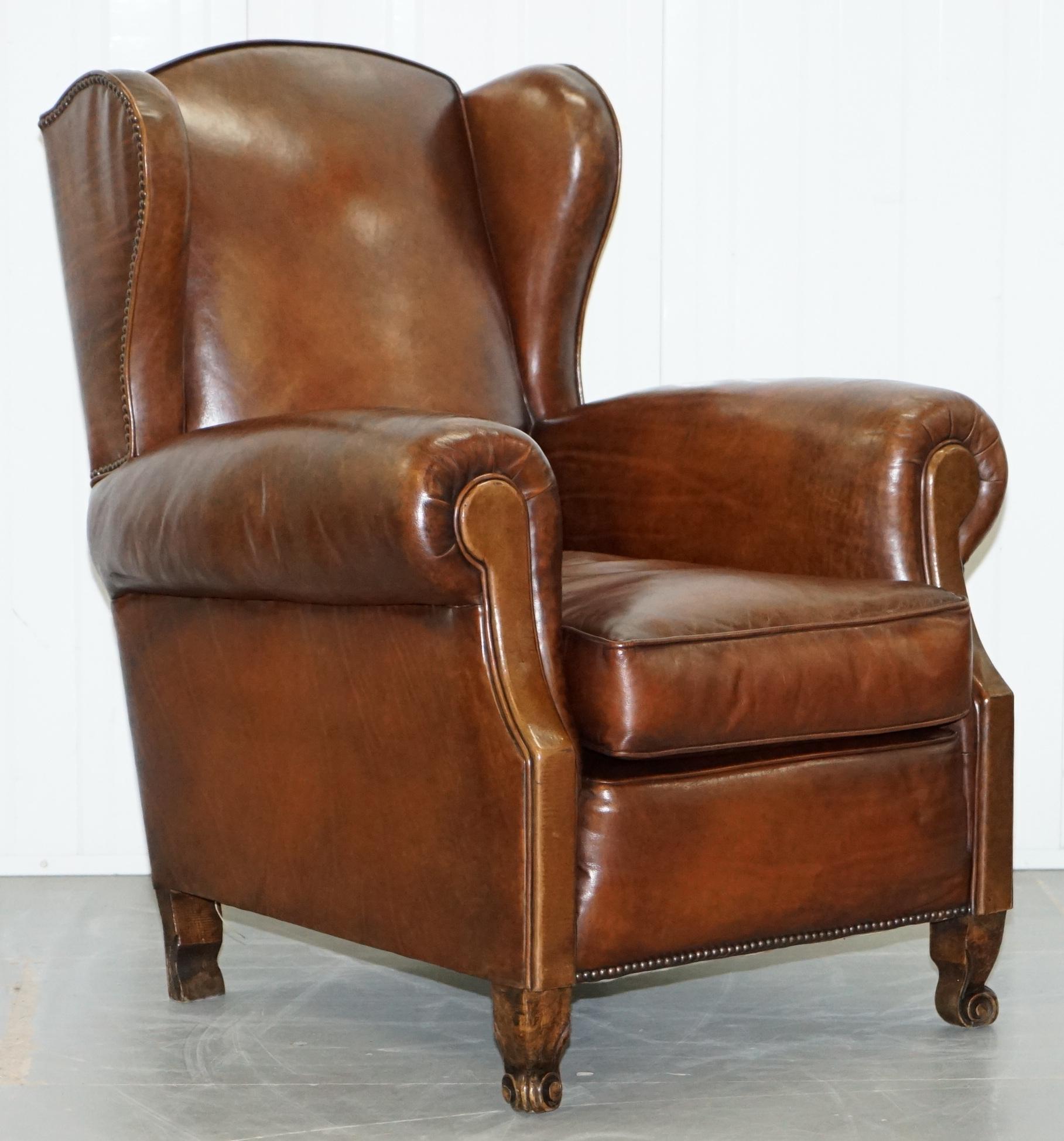 We are delighted to offer for sale an exceptionally comfortable pair of restored Victorian wingback club armchairs with hand dyed cigar brown leather

These are without question the most comfortable armchairs you will ever sit on, they have thick