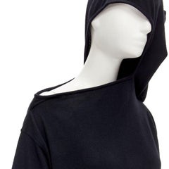 rare COMME DES GARCONS 1980's Vintage black asymmetric neckline hooded dress M