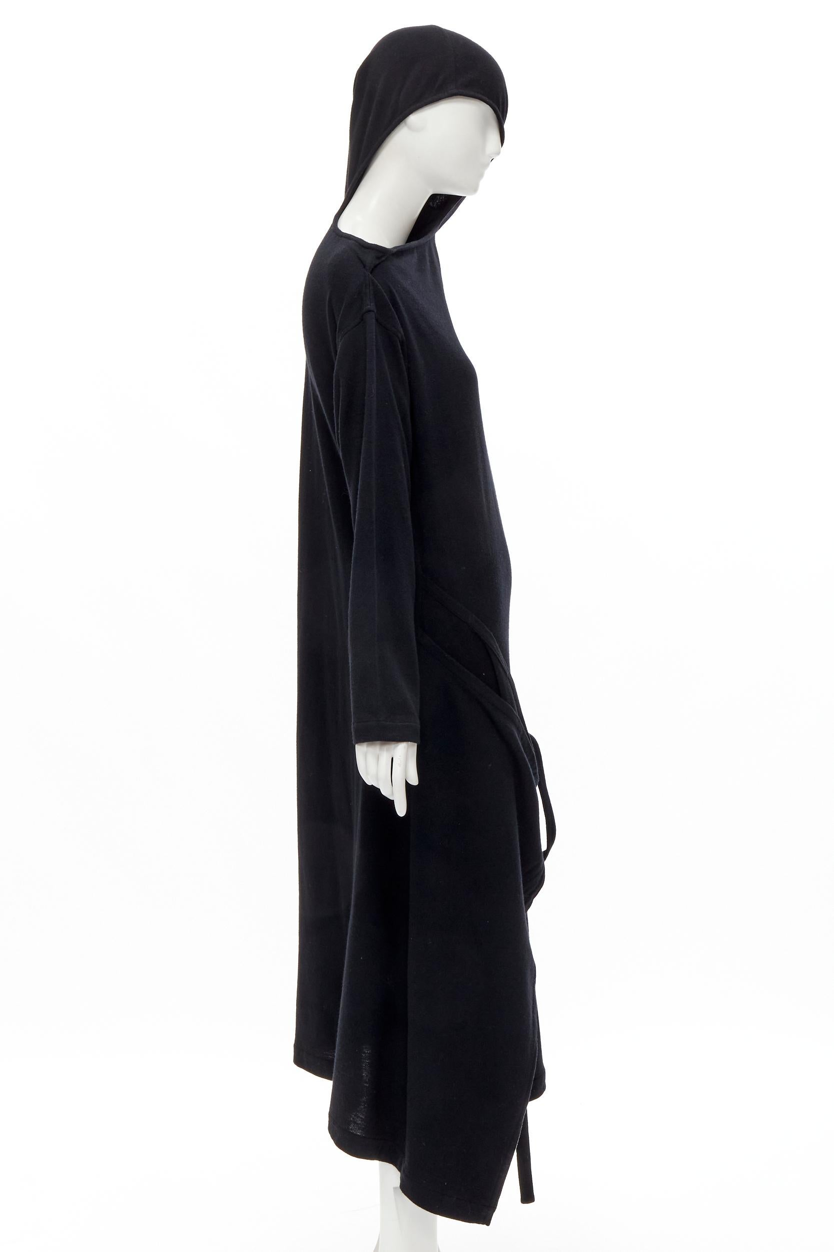 rare COMME DES GARCONS 1980's Vintage black asymmetric neckline hooded dress M In Excellent Condition For Sale In Hong Kong, NT