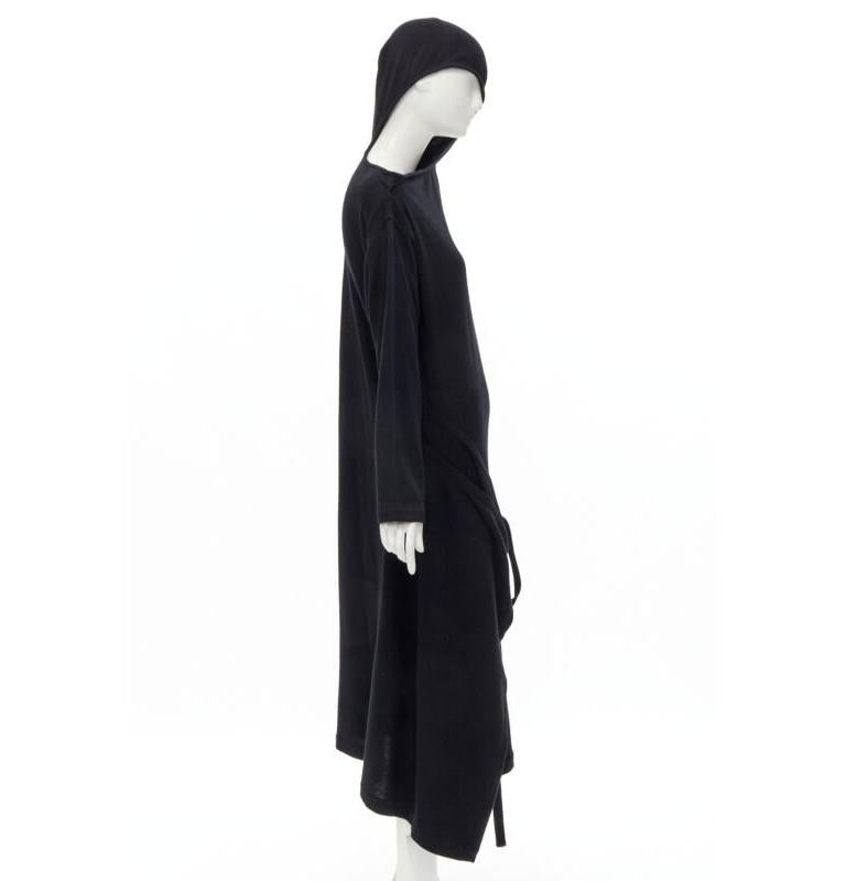 rare COMME DES GARCONS 1980's Vintage black asymmetric neckline hooded dress M In Excellent Condition For Sale In Hong Kong, NT