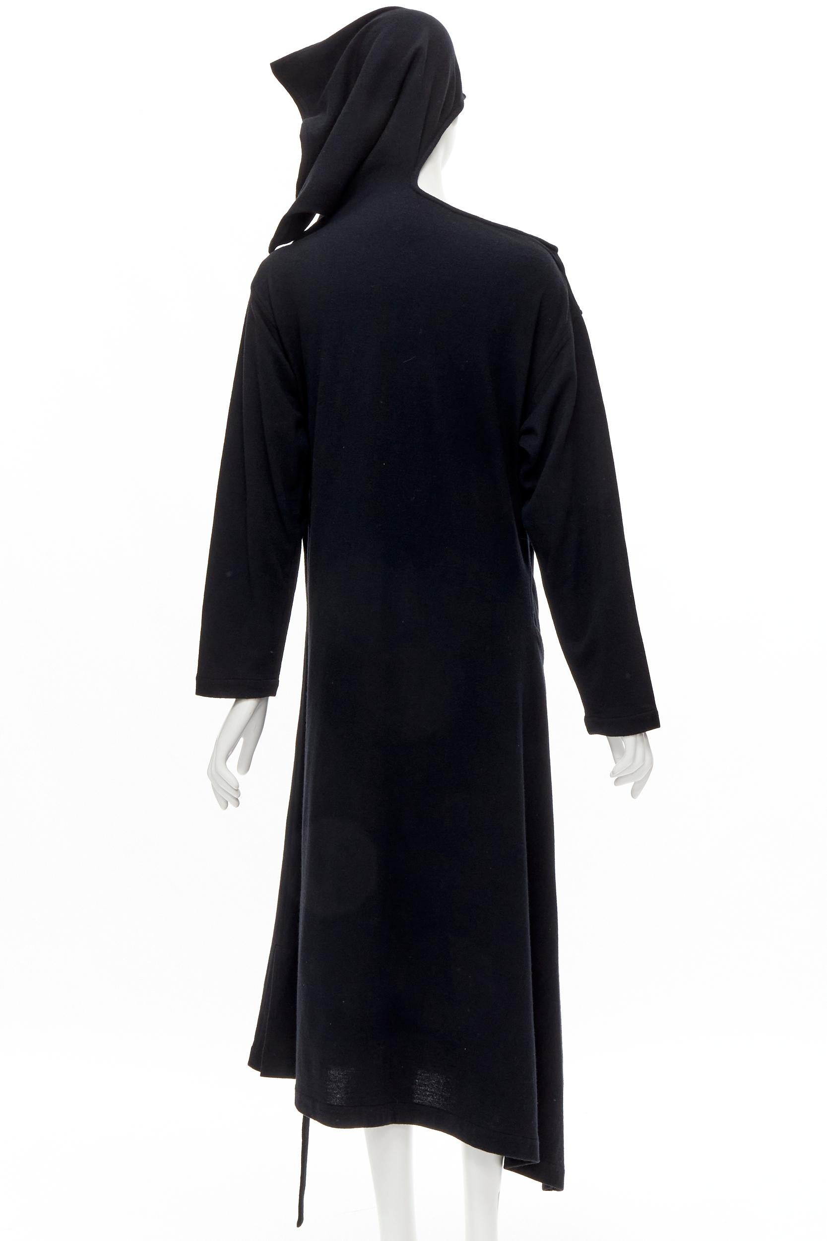 Women's rare COMME DES GARCONS 1980's Vintage black asymmetric neckline hooded dress M For Sale
