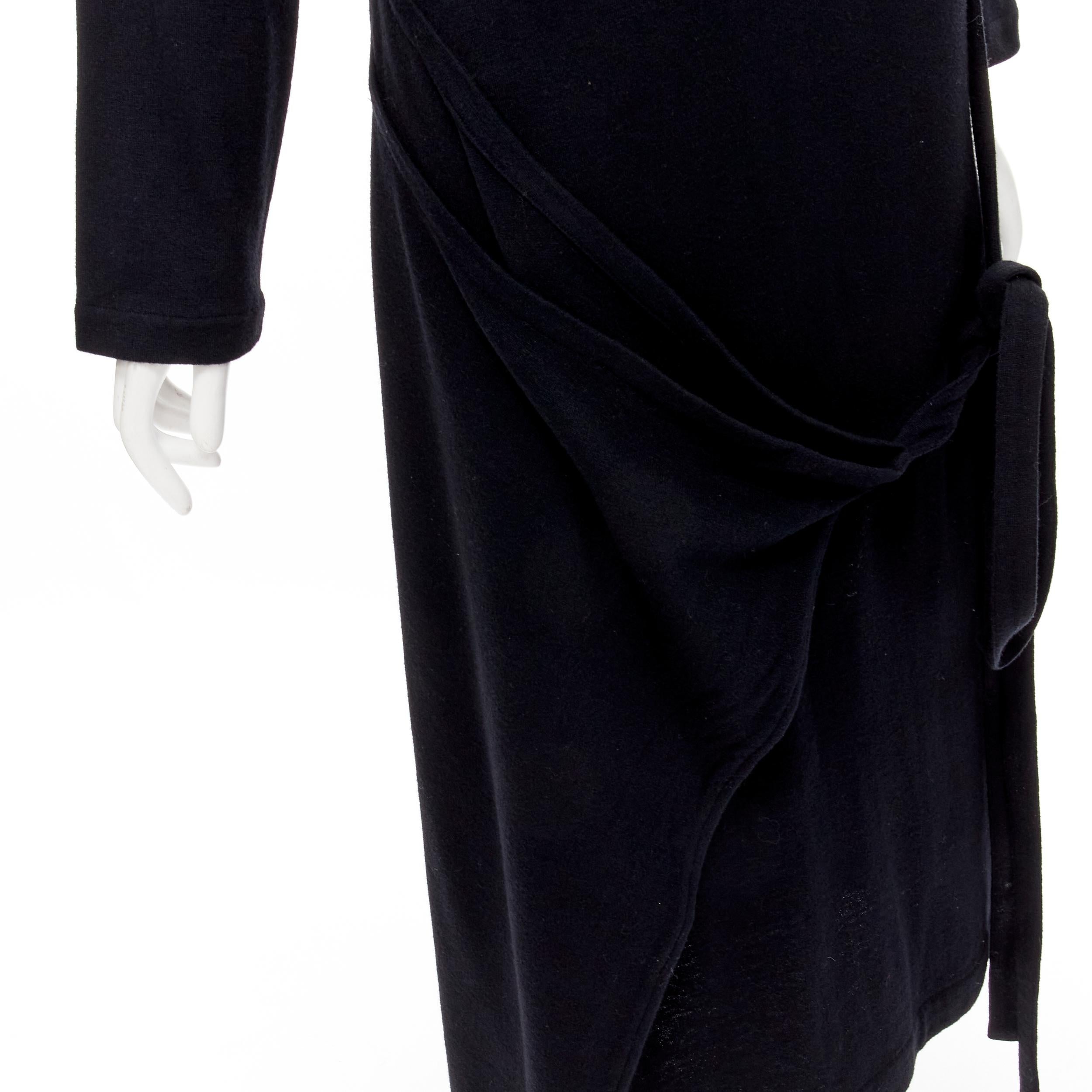 rare COMME DES GARCONS 1980's Vintage black asymmetric neckline hooded dress M For Sale 3