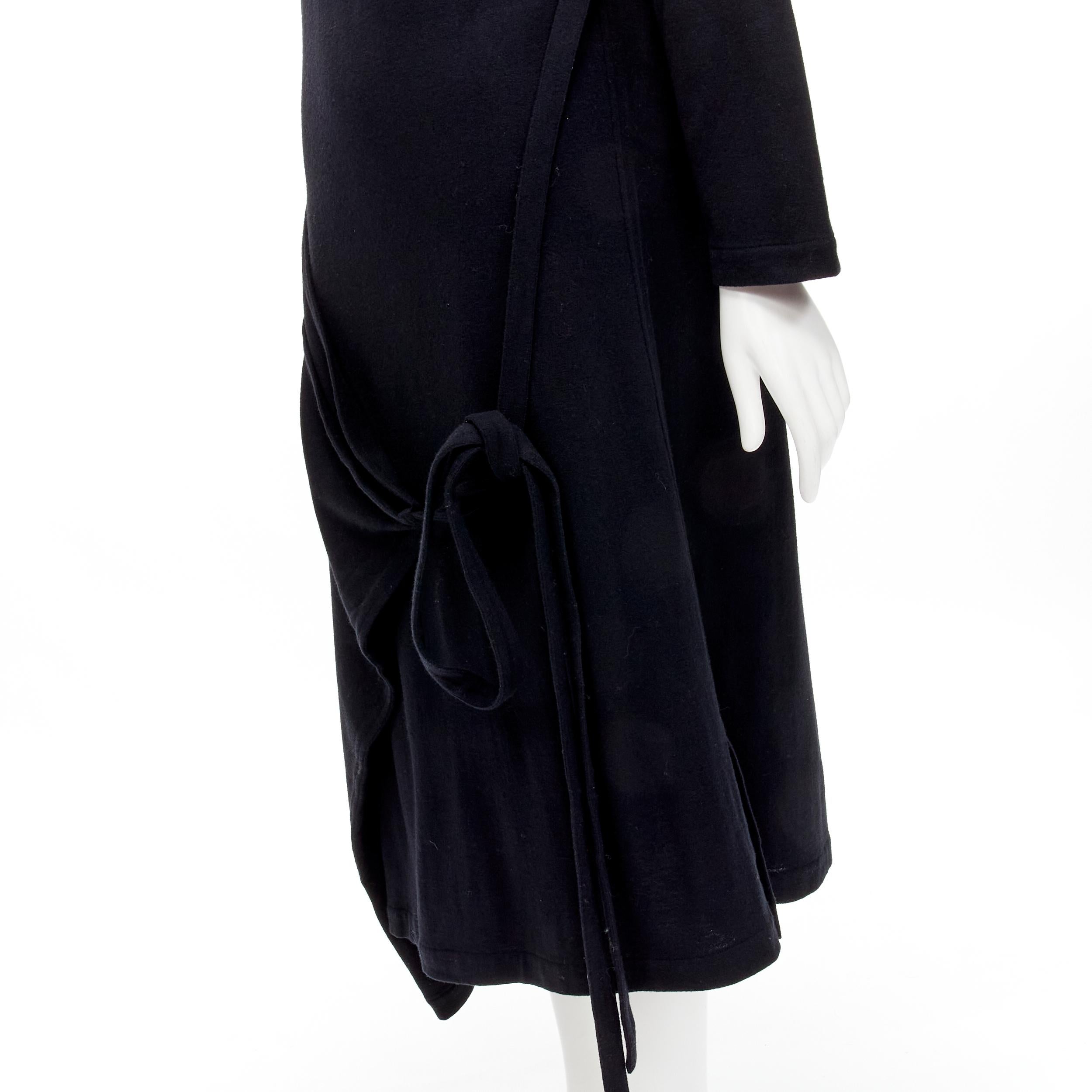 rare COMME DES GARCONS 1980's Vintage black asymmetric neckline hooded dress M For Sale 4