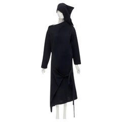 raro COMME DES GARCONS 1980's Vintage abito nero con cappuccio con scollo asimmetrico M