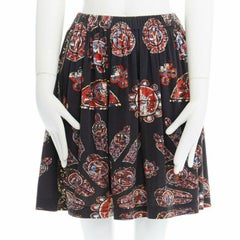 rare COMME DES GARCONS 1991 black church stain glass print mini skirt 27" M