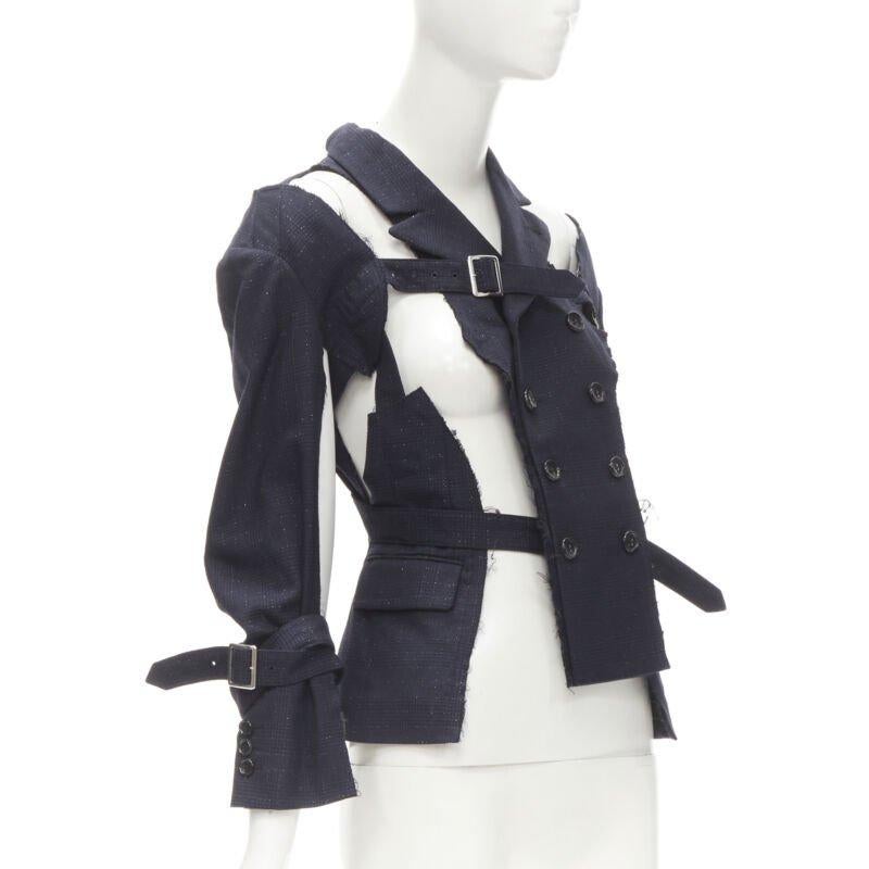 Noir COMME DES GARCONS Veste de défilé déconstruite bleu marine « Bad Taste » 2008 rare  S en vente