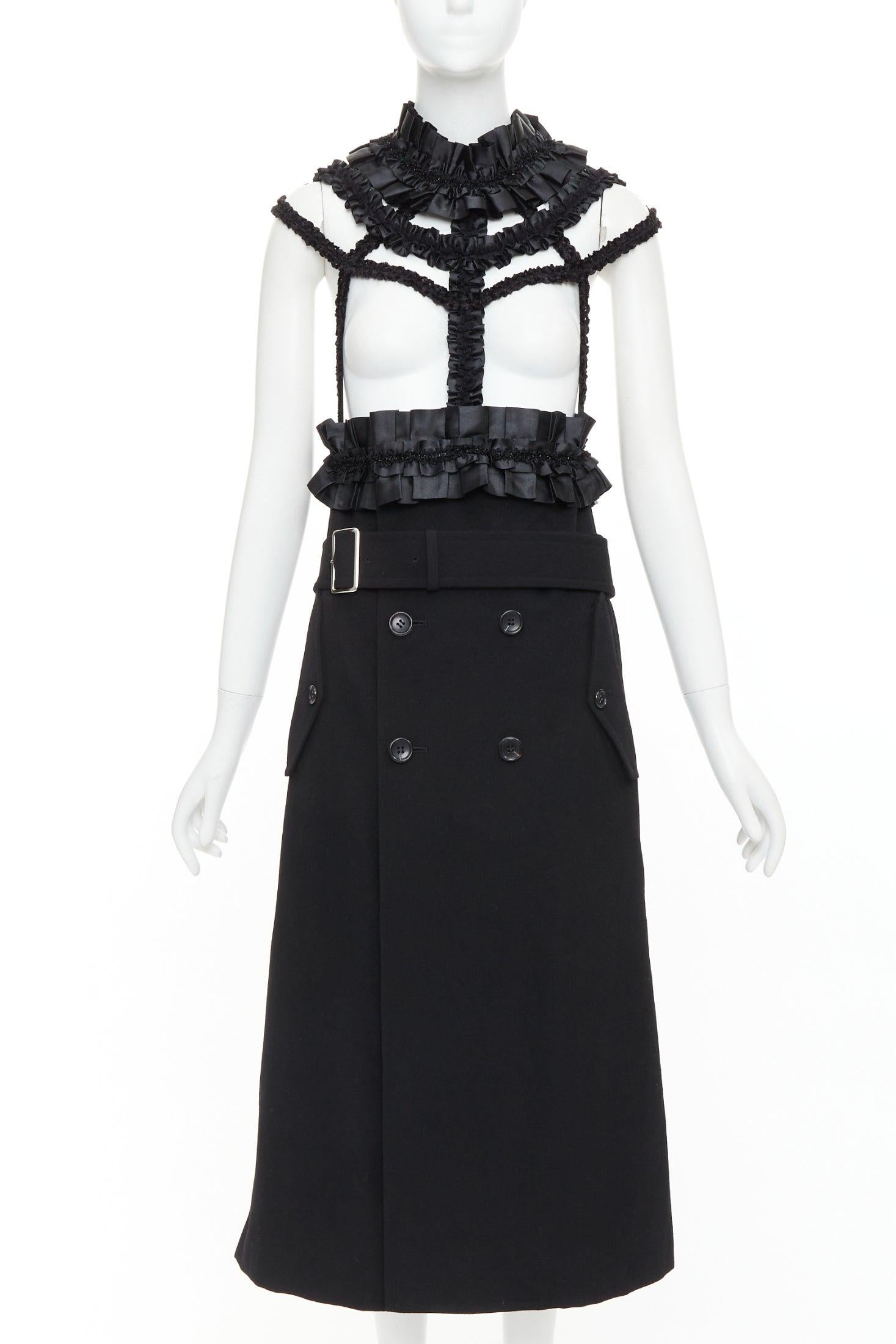 Rare COMME DES GARCONS 2008 Runway Bad Taste black ruffle caged trench dress M