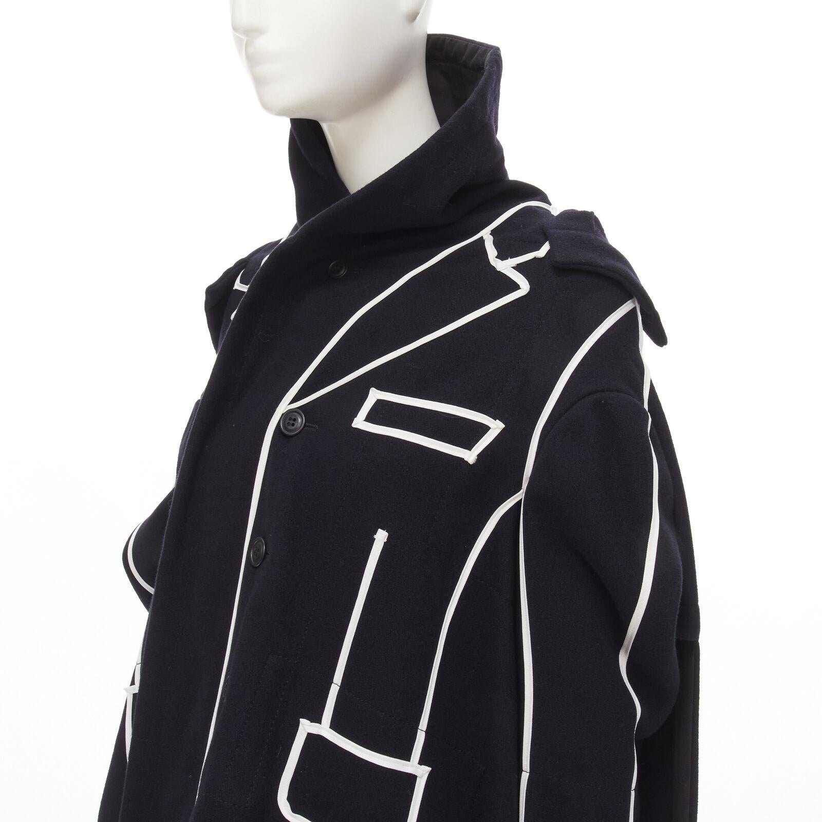 rare COMME DES GARCONS 2009 Runway black white tromp loeil piping trench coat XS
Reference: CRTI/A00685
Brand: Comme Des Garcons
Designer: Rei Kawakubo
Collection: 2009 - Runway
Material: Wool, Blend
Color: Black, White
Pattern: Abstract
Closure: