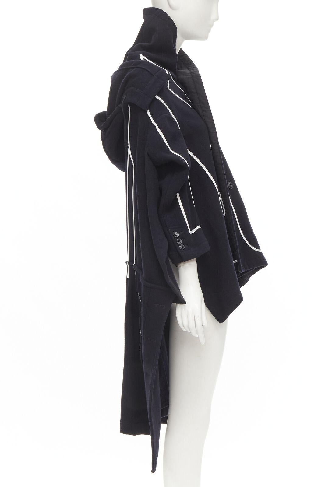 Women's rare COMME DES GARCONS 2009 Runway black white tromp loeil piping trench coat XS For Sale