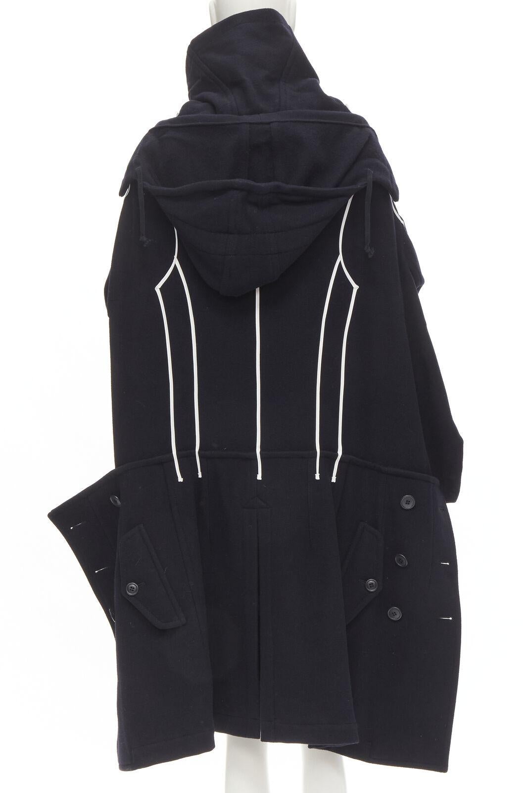 rare COMME DES GARCONS 2009 Runway black white tromp loeil piping trench coat XS For Sale 1