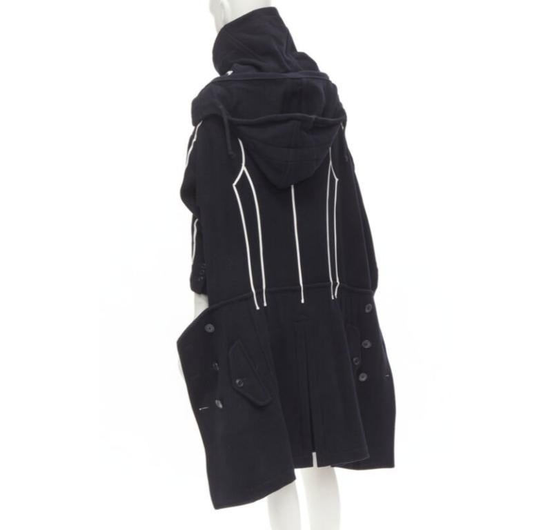 Donna raro COMME DES GARCONS 2009 Runway nero bianco tromp loeil piping trench coat XS in vendita