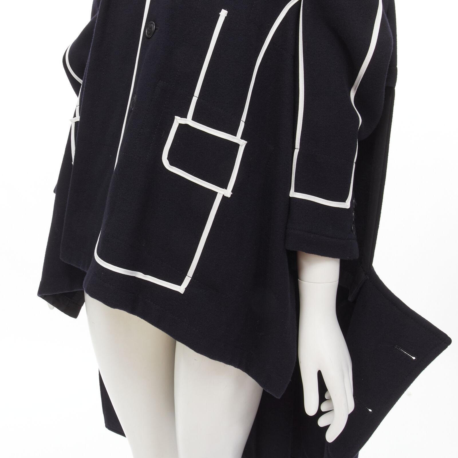 rare COMME DES GARCONS 2009 Runway black white tromp loeil piping trench coat XS For Sale 3