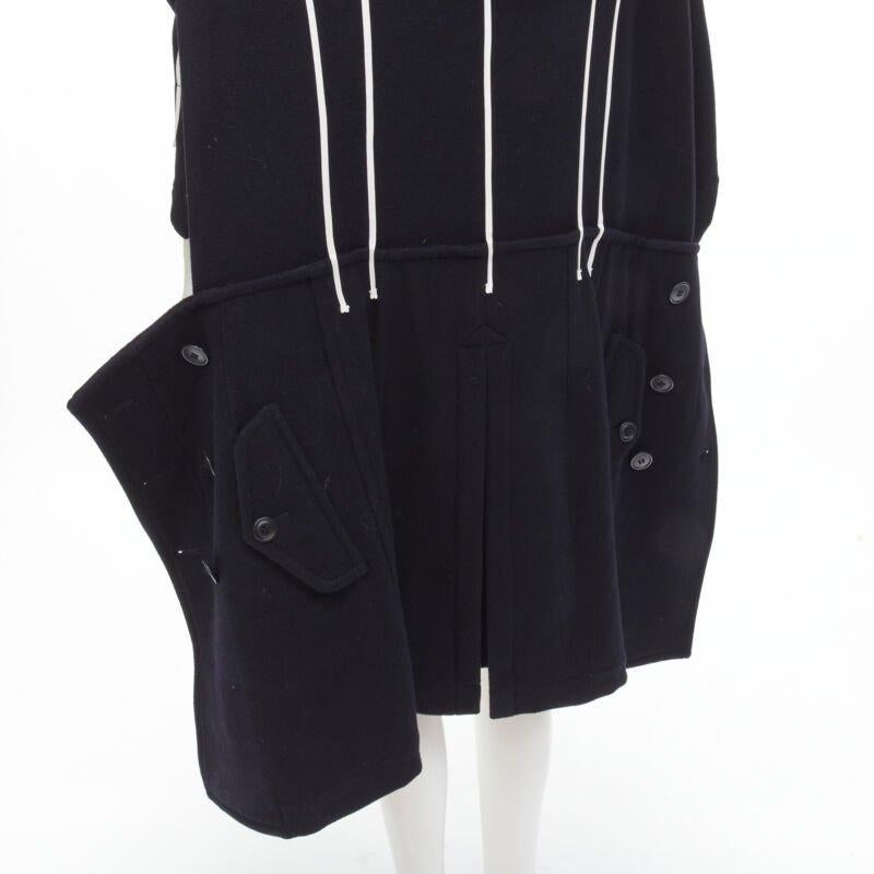 raro COMME DES GARCONS 2009 Runway nero bianco tromp loeil piping trench coat XS in vendita 2