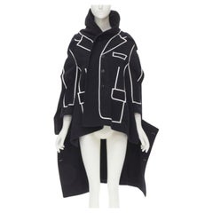 rare COMME DES GARCONS 2009 Runway noir blanc tromp loeil piping trench coat XS