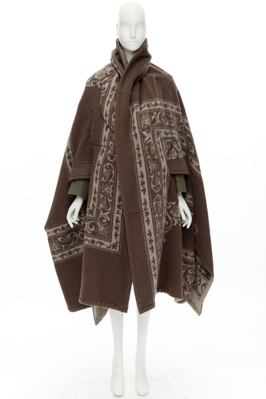 rare COMME DES GARCONS 2009 Runway brown ethnic wool cashmere blanket cocoon M For Sale 7