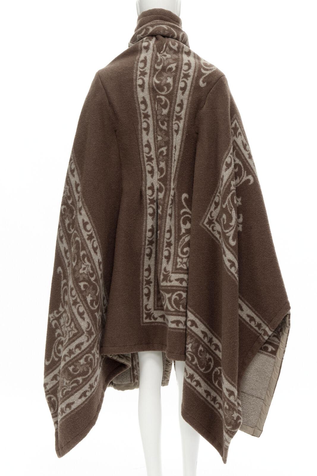 Women's rare COMME DES GARCONS 2009 Runway brown ethnic wool cashmere blanket cocoon M For Sale