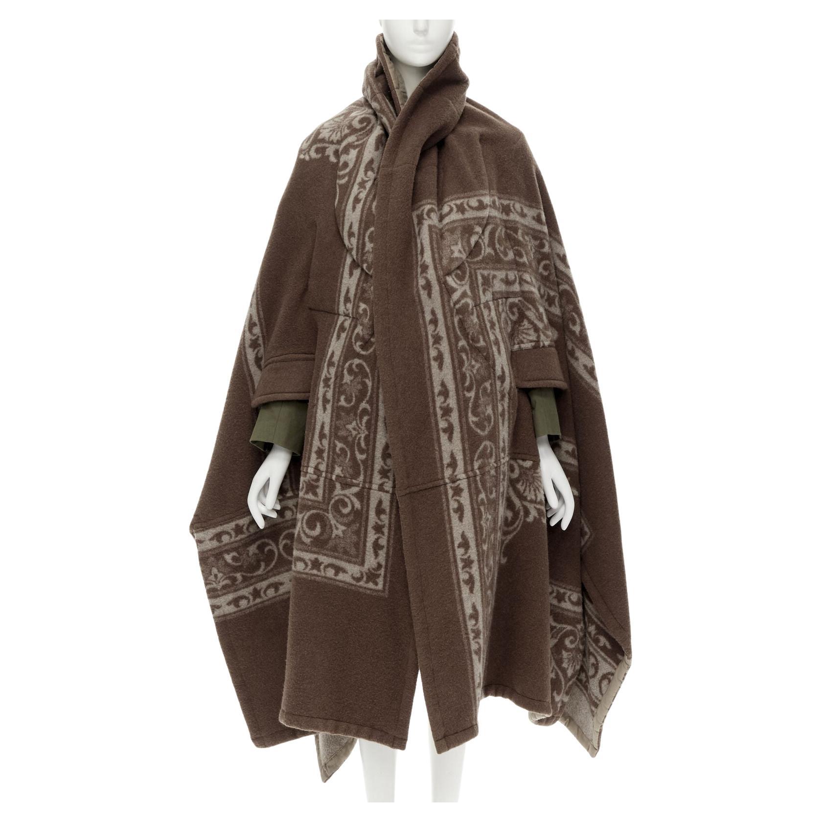 rare COMME DES GARCONS 2009 Runway brown ethnic wool cashmere blanket cocoon M For Sale