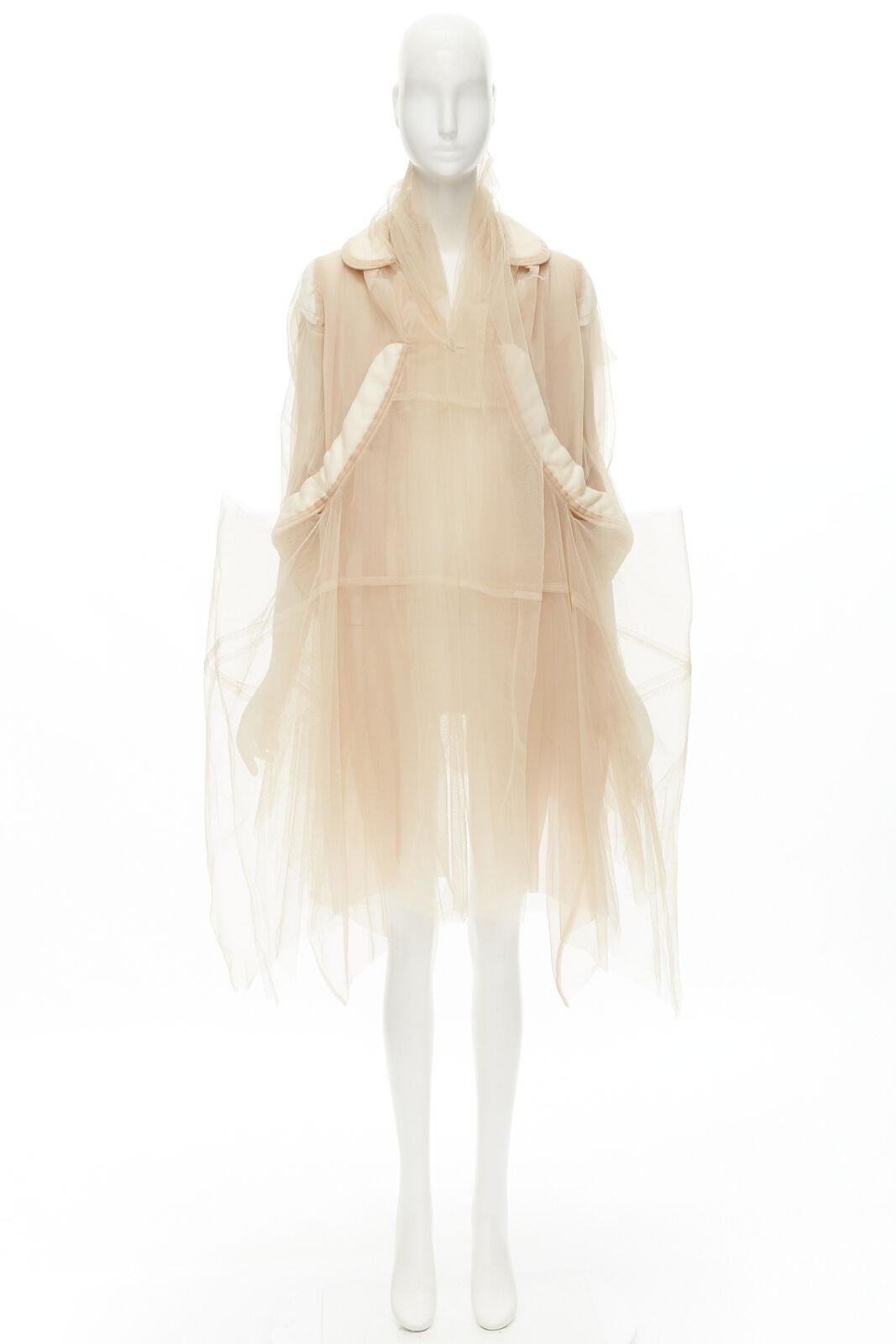 rare COMME DES GARCONS 2009 Runway nude inside out sheer tulle long jacket XS For Sale 7