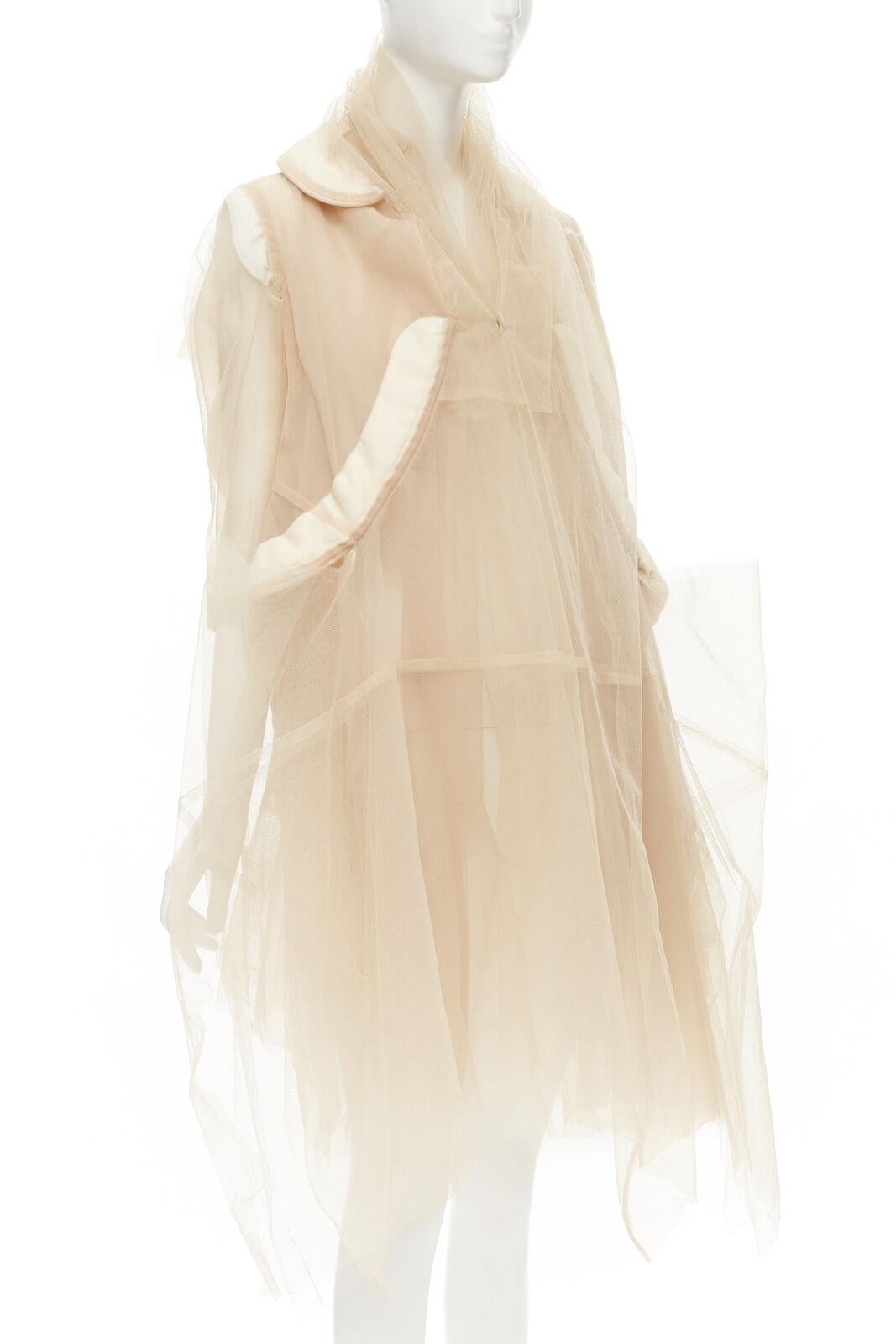rare COMME DES GARCONS 2009 Runway nude inside out sheer tulle long jacket XS In Excellent Condition For Sale In Hong Kong, NT
