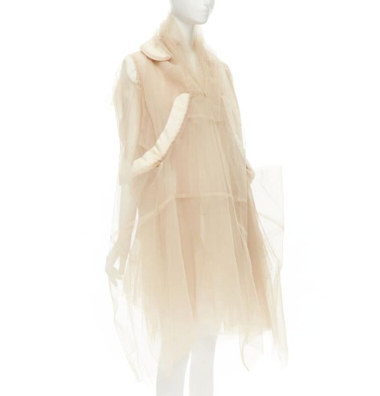 Beige rare COMME DES GARCONS 2009 Runway nude inside out sheer tulle long jacket XS For Sale