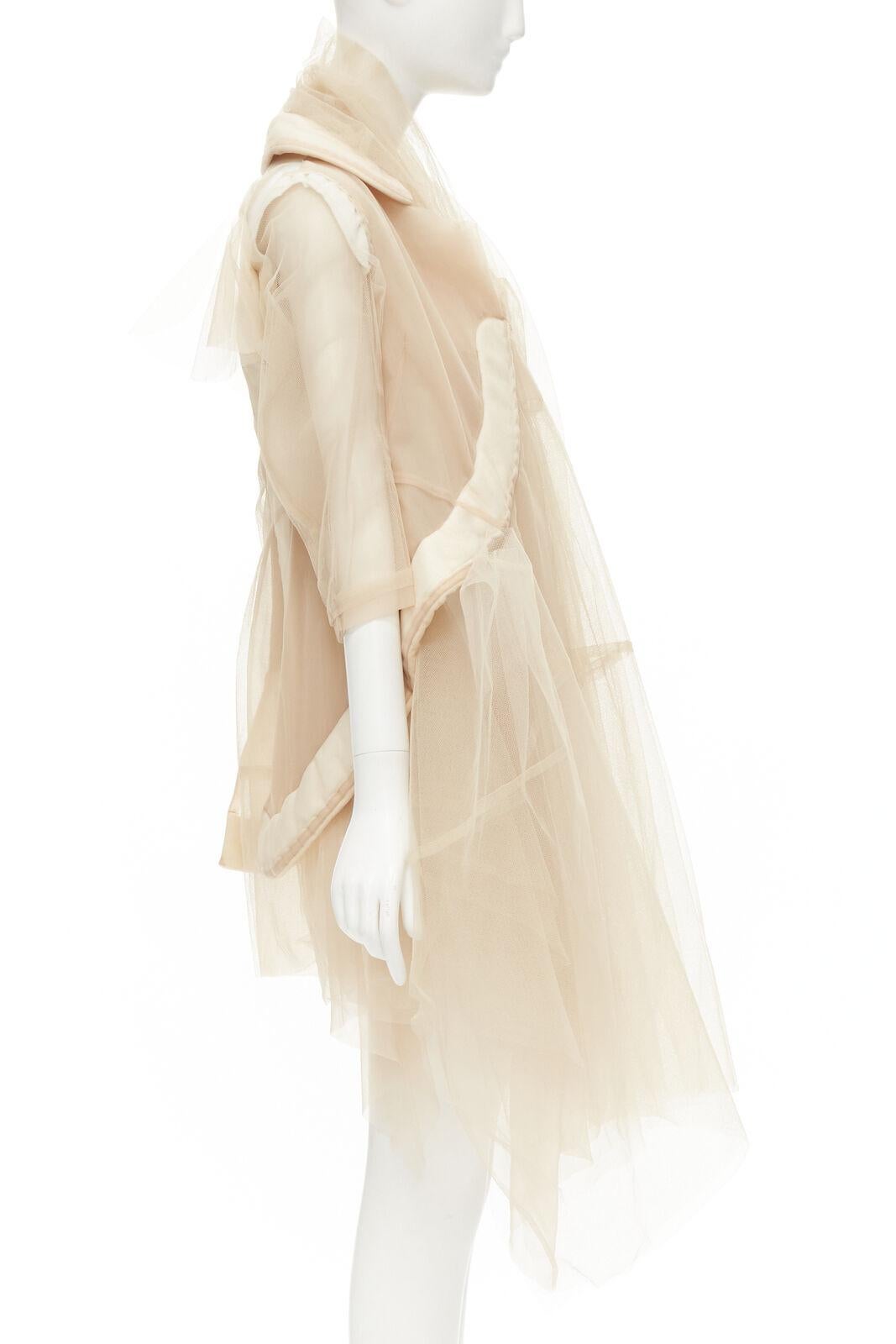 Women's rare COMME DES GARCONS 2009 Runway nude inside out sheer tulle long jacket XS For Sale
