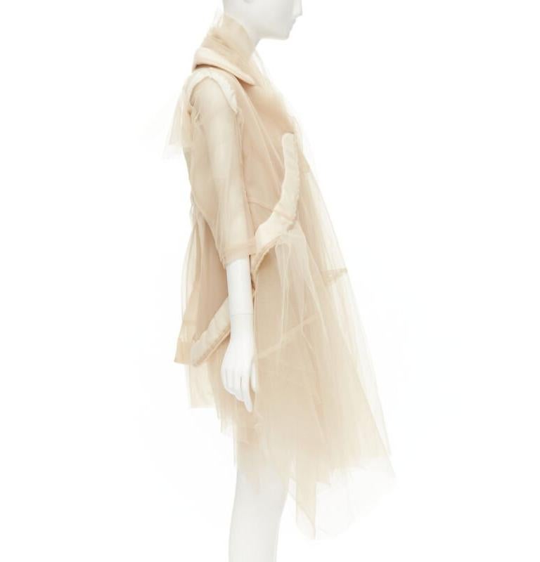rare COMME DES GARCONS 2009 Runway nude inside out sheer tulle long jacket XS In Excellent Condition For Sale In Hong Kong, NT