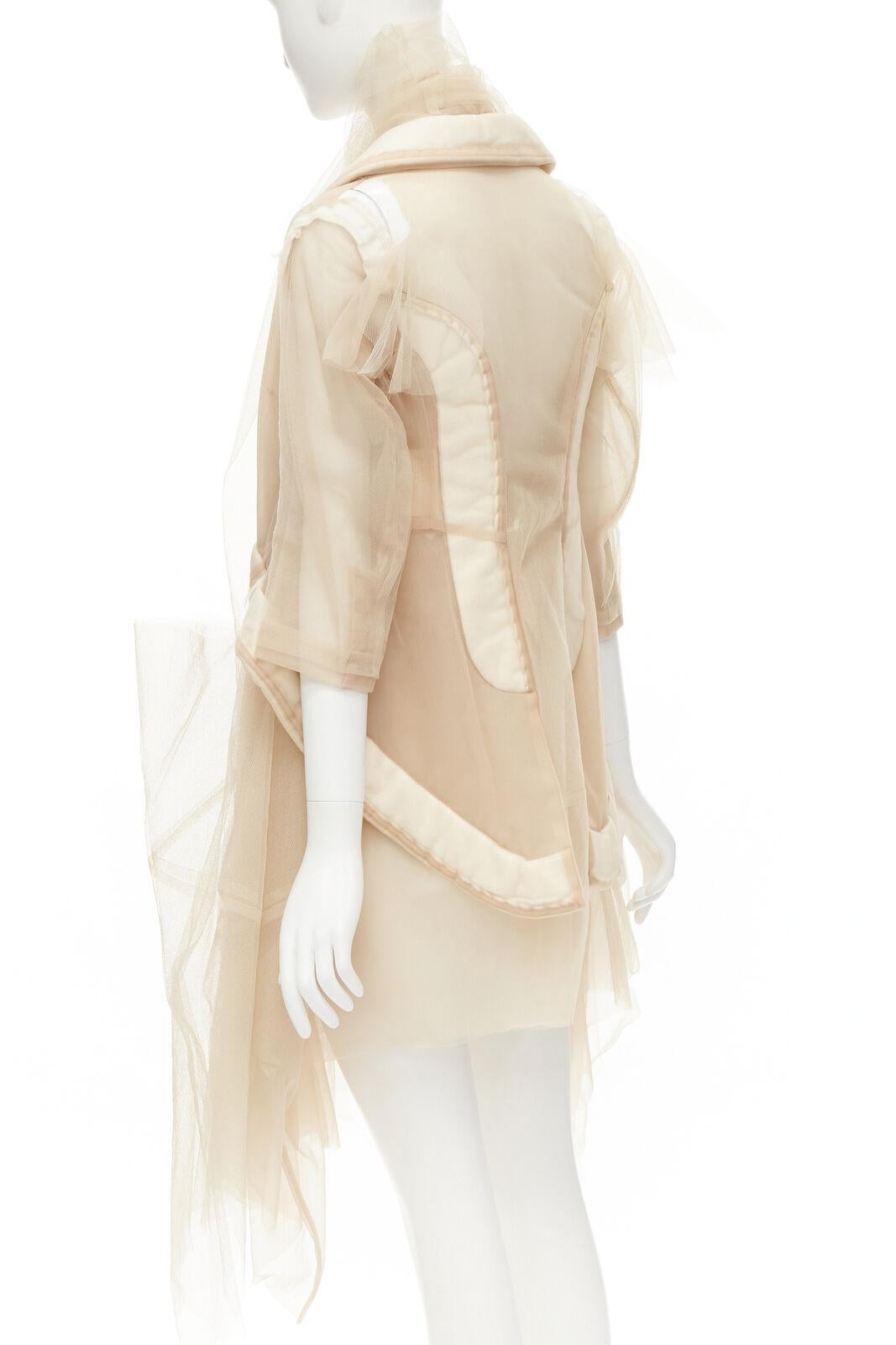 rare COMME DES GARCONS 2009 Runway nude inside out sheer tulle long jacket XS For Sale 1