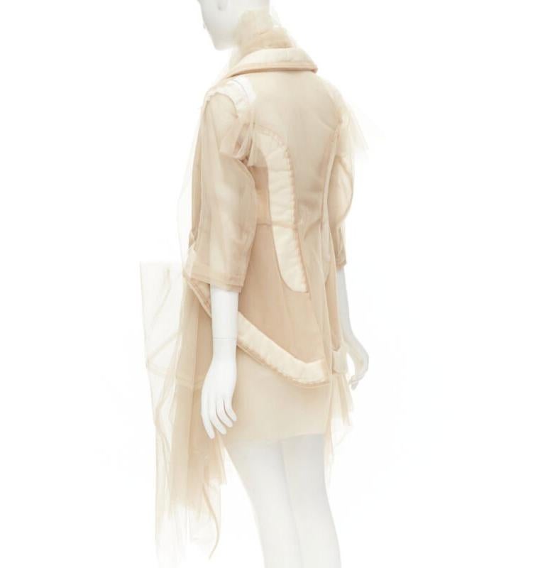 Women's rare COMME DES GARCONS 2009 Runway nude inside out sheer tulle long jacket XS For Sale