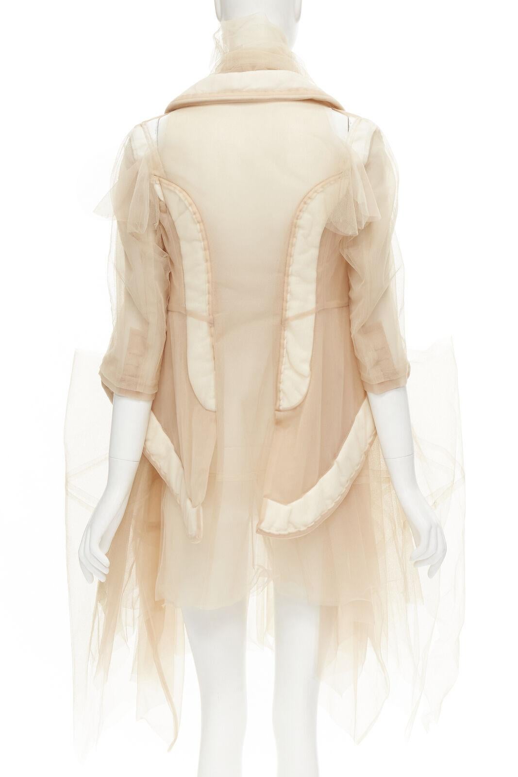 rare COMME DES GARCONS 2009 Runway nude inside out sheer tulle long jacket XS For Sale 2