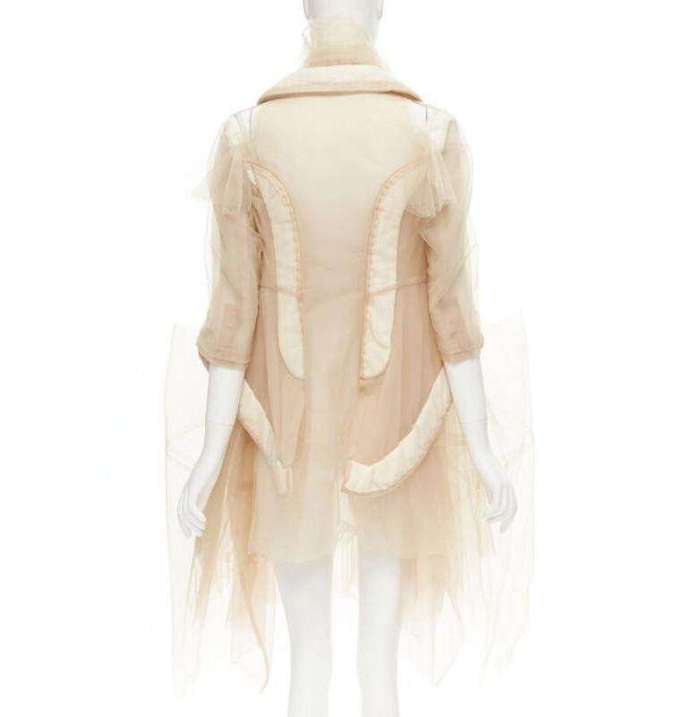 rare COMME DES GARCONS 2009 Runway nude inside out sheer tulle long jacket XS For Sale 1