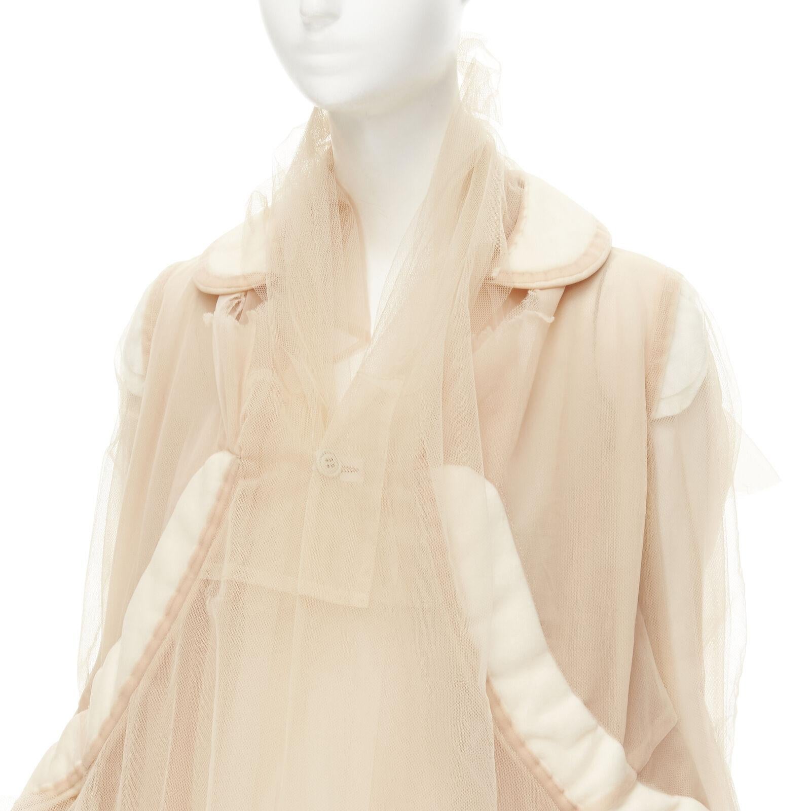 rare COMME DES GARCONS 2009 Runway nude inside out sheer tulle long jacket XS For Sale 3