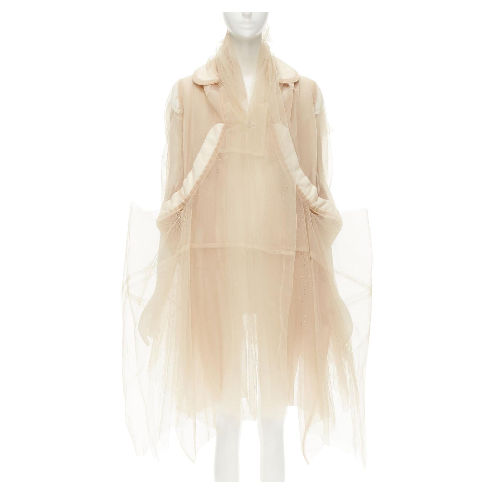 rare COMME DES GARCONS 2009 Runway nude inside out sheer tulle long jacket XS For Sale