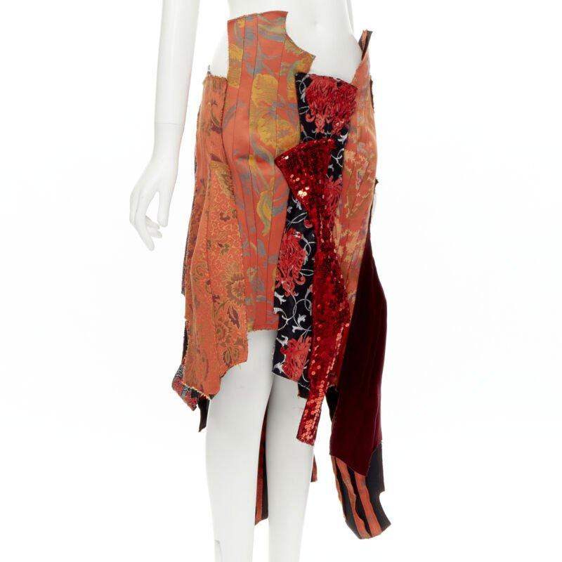 Marrone raro COMME DES GARCONS 2010 Gonna devore in jacquard orientale con paillettes S in vendita