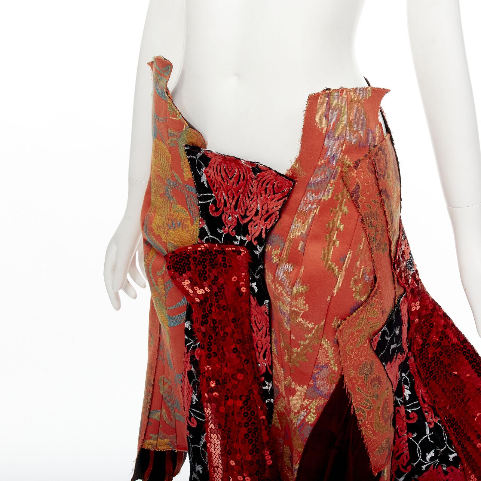 rare COMME DES GARCONS 2010 Runway oriental jacquard sequins devore skirt S For Sale 3