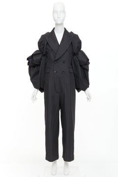 Rare COMME DES GARCONS 2013 grey pinstriped 3D ruffle sleeves blazer jumpsuit S