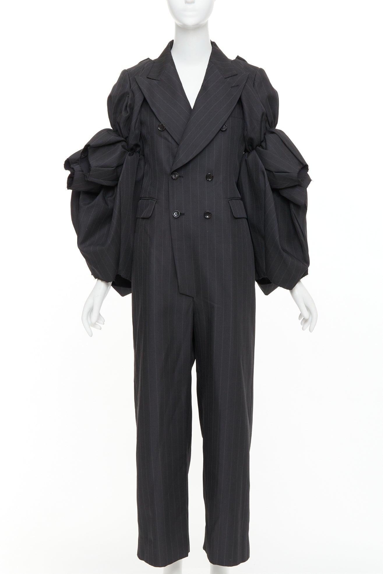 Rare COMME DES GARCONS 2013 grey pinstriped 3D ruffle sleeves blazer jumpsuit S