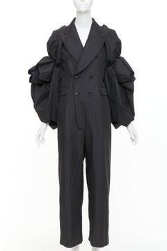 Rare COMME DES GARCONS 2013 grey pinstriped 3D ruffle sleeves blazer jumpsuit S Rare COMME DES GARCONS 2013 grey pinstriped 3D ruffle sleeves blazer jumpsuit S